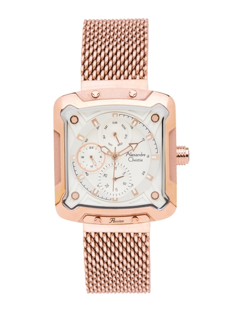 

Alexandre Christie Women White Dial & Rose Gold Toned Stainless Steel Bracelet Style Straps Analogue Watch