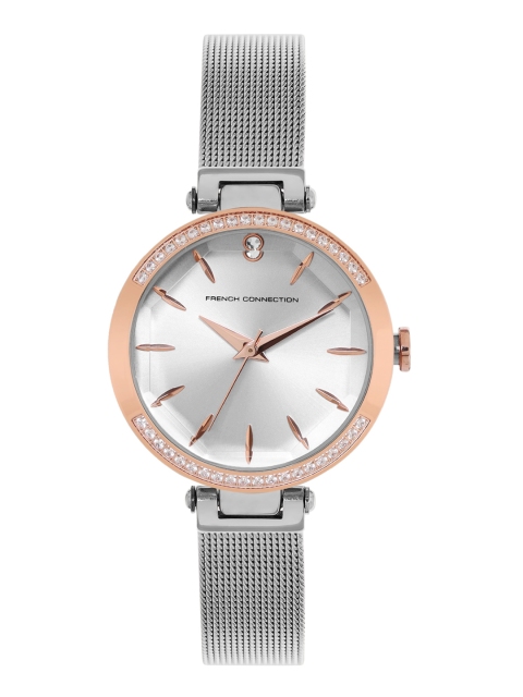 

French Connection Women Silver-Toned Dial & Silver Toned Stainless Steel Bracelet Style Straps Analogue Watch