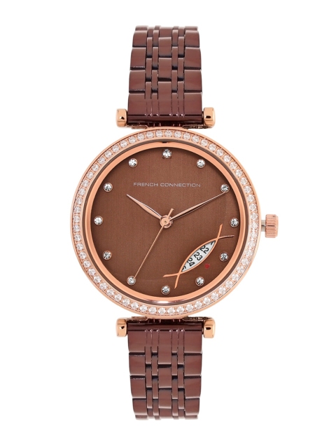 

French Connection Women Brown Embellished Dial & Brown Stainless Steel Straps Analogue Watch