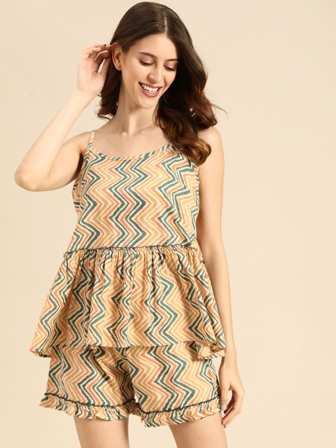 

MABISH by Sonal Jain Women Beige & Orange Striped Night suit