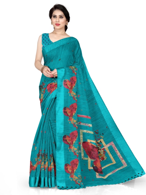 

KALINI Women Turquoise Blue & Multicolor Printed Poly Cotton Saree