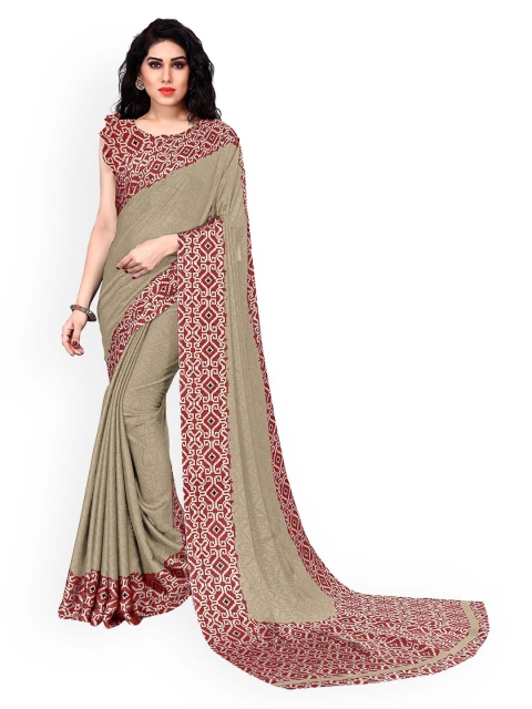

KALINI Beige & Red Chiffon Saree