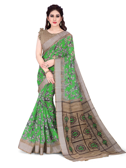 

KALINI Green & Brown Floral Bagh Saree