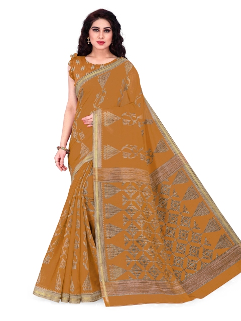 

KALINI Women Mustard & Beige Aztac Print Polycotton Saree