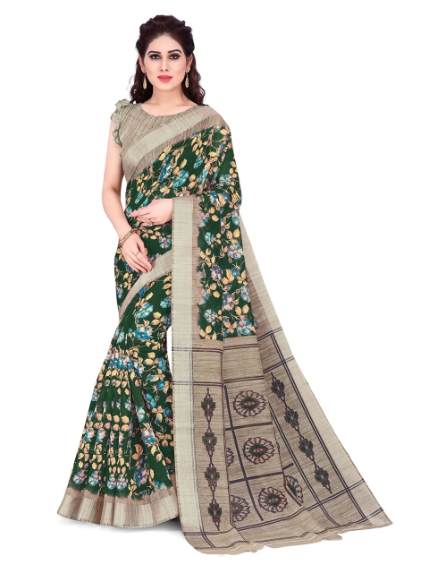 

KALINI Green & Beige Floral Zari Saree