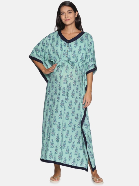 

The Mom Store Turquoise Blue Printed Maternity Kaftan Nightdress