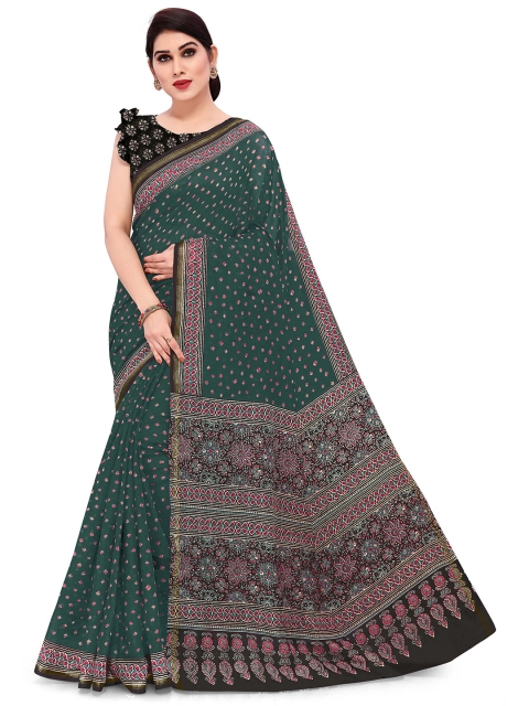 

KALINI Green & Pink Polycotton Bandhani Saree