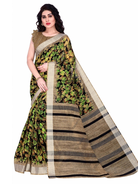 

KALINI Black & Green Floral Zari Saree