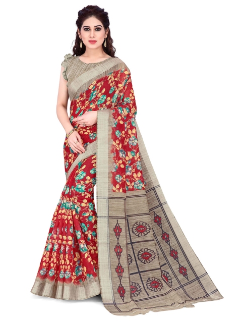

KALINI Red & Brown Floral Zari Bagh Saree