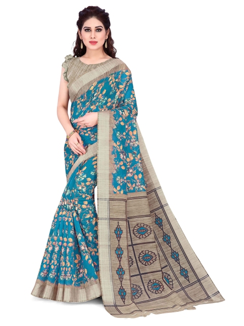 

KALINI Turquoise Blue & Beige Floral Bagh Saree