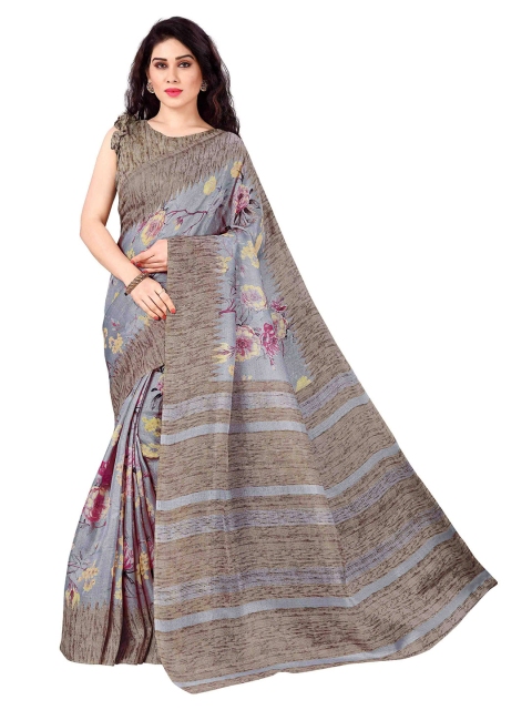 

KALINI Grey & Beige Floral Art Silk Saree