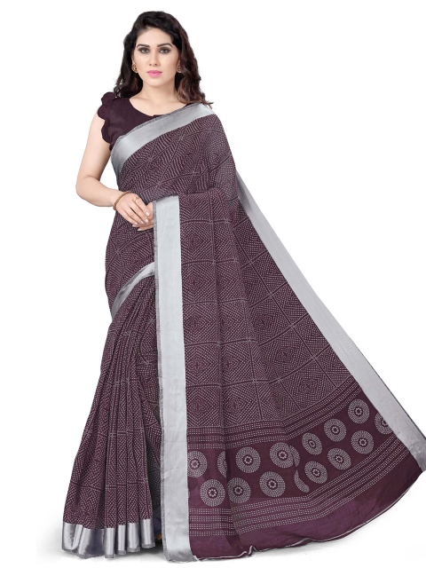 

KALINI Purple & Silver-Coloured Polycotton Bandhani Saree