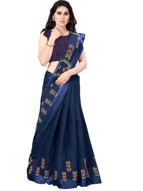 

KALINI Navy Blue & Green Floral Zari Saree
