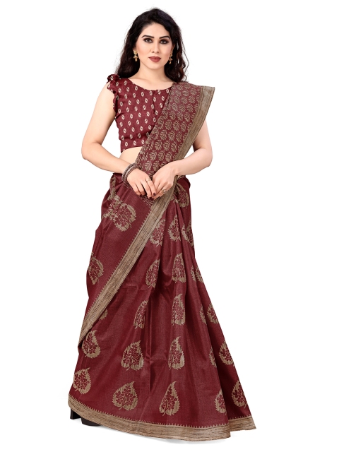 

KALINI Maroon & Beige Art Silk Ethnic Motifs Printed Saree