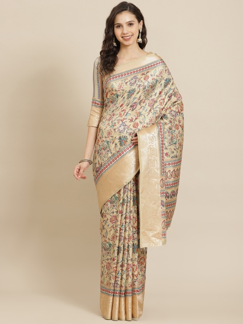 

SHANGRILA Beige & Blue Ethnic Motifs Zari Saree