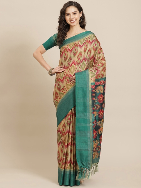 

SHANGRILA Beige & Green Pochampally Saree