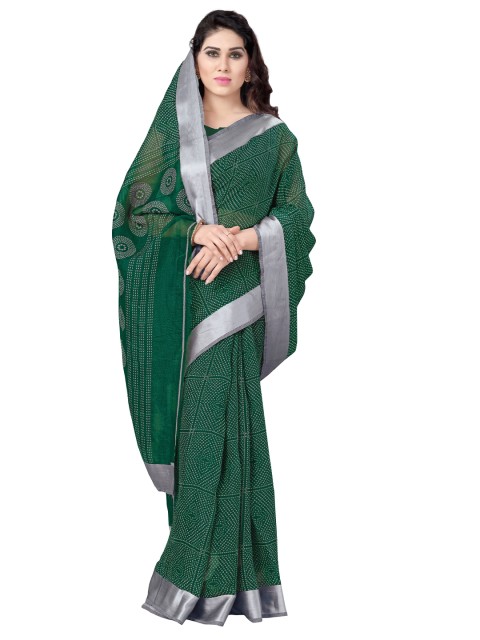 

KALINI Green & White Bandhani Saree