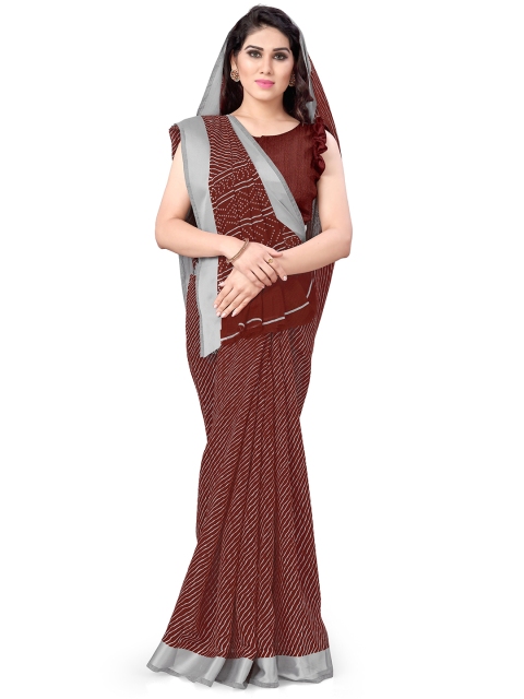 

KALINI Maroon & Silver-Toned Leheriya Bandhani Saree