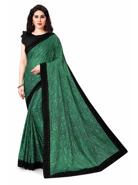 

KALINI Teal Green & Black Floral Beads and Stones Saree