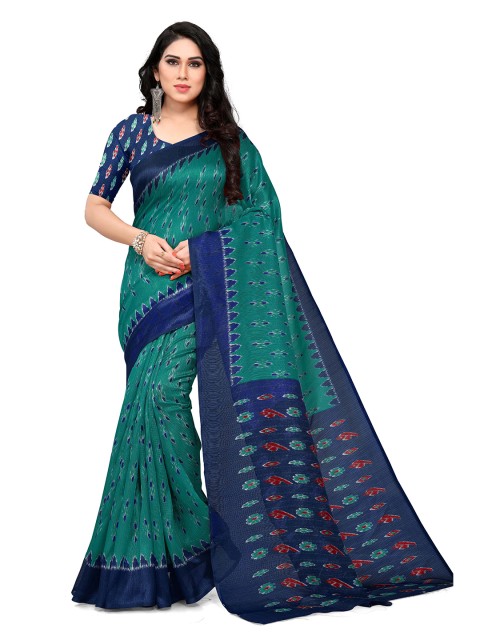 

KALINI Turquoise Blue & Blue Art Silk Ikat Saree