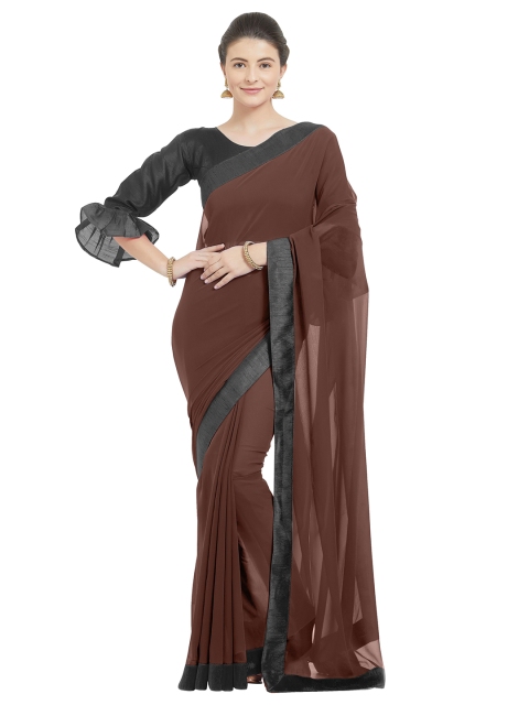 

KALINI Brown & Black Faux Georgette Saree