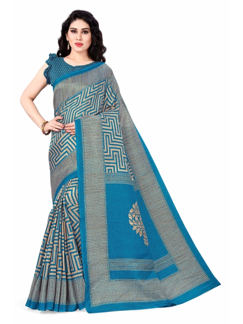 

KALINI Beige & Turquoise Blue Art Silk Saree