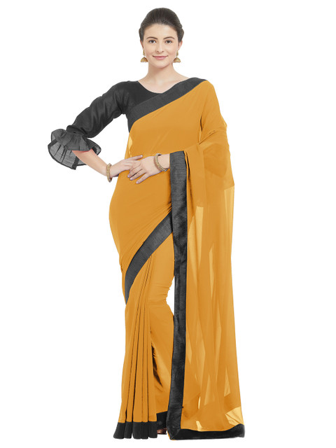 

KALINI Women Mustard Solid Saree
