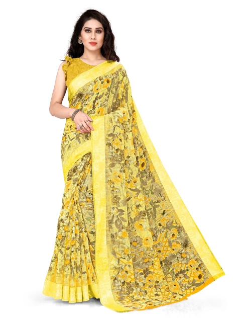 

KALINI Yellow & Brown Floral Bagh Saree