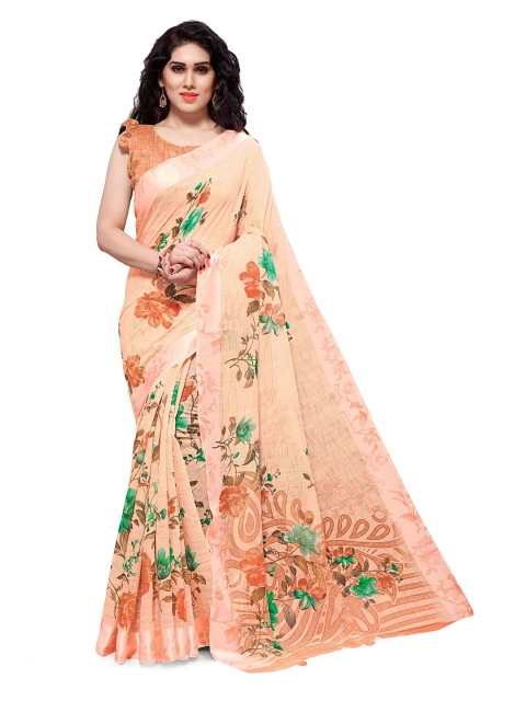 

KALINI Peach-Coloured & Green Floral Bagh Saree