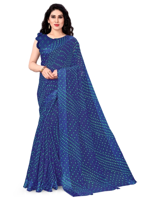 

KALINI Blue & Green Bandhani Cotton Saree