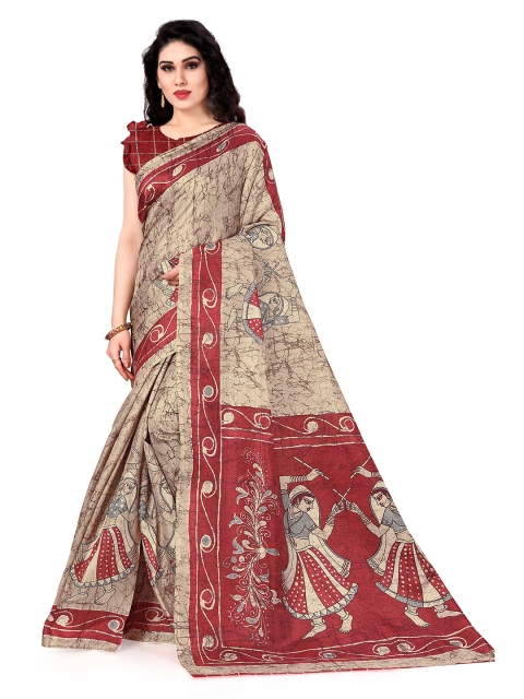 

KALINI Women Beige Warli Printed Saree