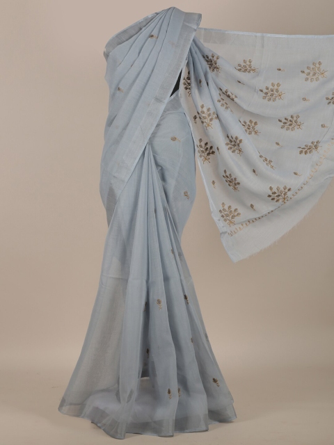 

Pothys Grey & Silver-Toned Floral Saree