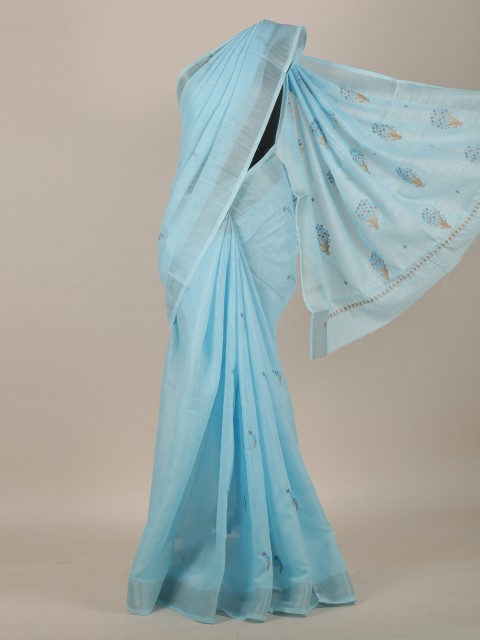 

Pothys Blue & Silver Coloured Ethnic Motifs Embroidered Saree