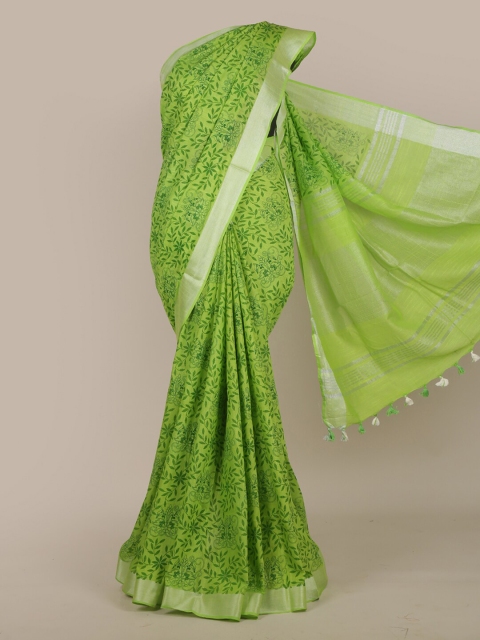 

Pothys Green & Silver-Toned Floral Zari Saree