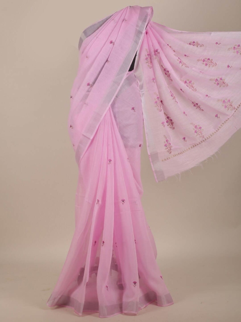 

Pothys Pink & Silver-Toned Floral Saree