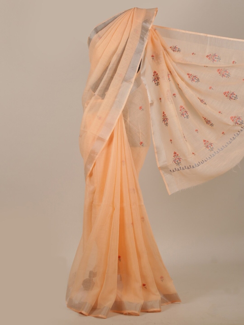 

Pothys Peach-Coloured & Red Floral Embroidered Saree