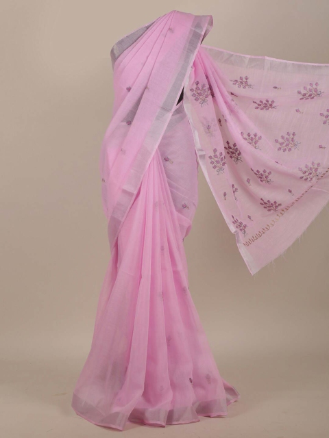 

Pothys Pink & Grey Embroidered Zari Saree