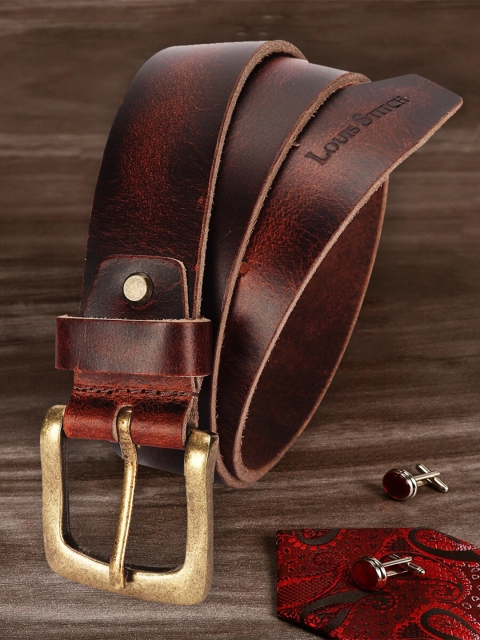 

LOUIS STITCH Men Brown Textured Leather Belt