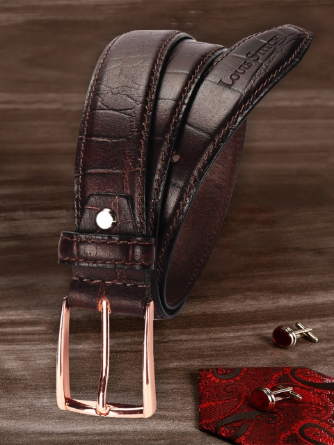 

LOUIS STITCH Men Brown Textured Leather Belt