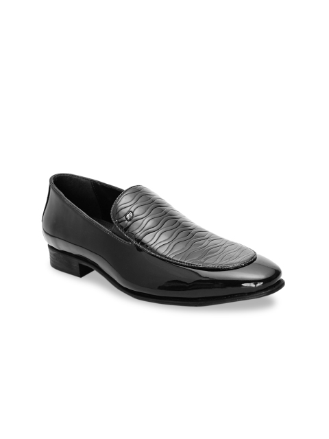 

San Frissco Men Black Textured Leather Formal Slip-Ons