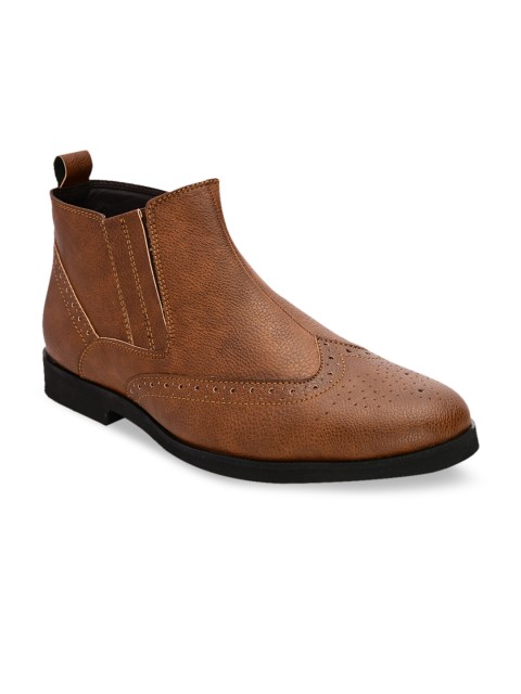

San Frissco Men Tan Perforations Solid Flat Boots