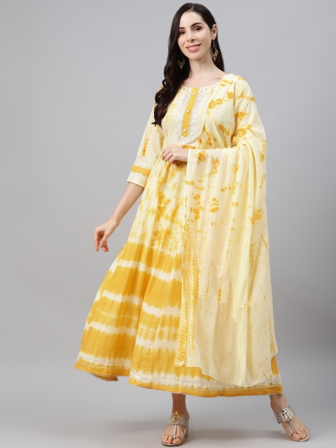 

Silai Bunai Women Yellow Shibori Dyed Pure Cotton Anarkali Kurta