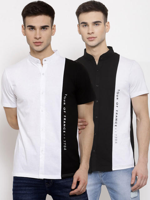 

KAY DEE Men Pack-2 Black& White Slim Fit Casual Shirt, Multi