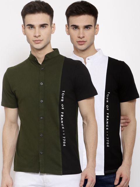 

KAY DEE Men Pack-2 Green& White Slim Fit Casual Shirt, Multi