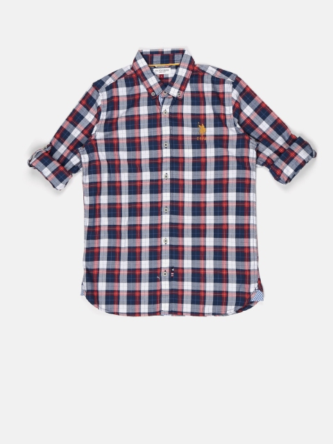 

U.S. Polo Assn. Kids Boys Red Regular Fit Checked Casual Shirt