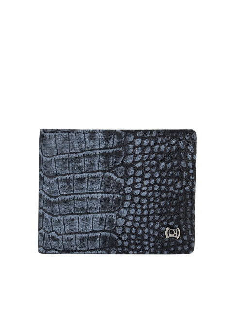 

Da Milano Men Grey & Black Textured Leather Two Fold Wallet
