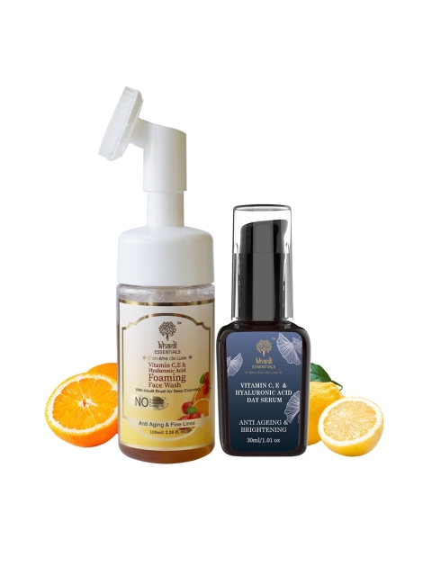 

KHADI ESSENTIALS Set of 2 Vitamin C, E, HA Face Serum & Foaming Face Wash, Black