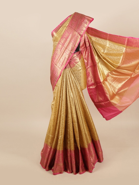 

Pothys Cream-Coloured & Pink Ethnic Motifs Art Silk Banarasi Saree