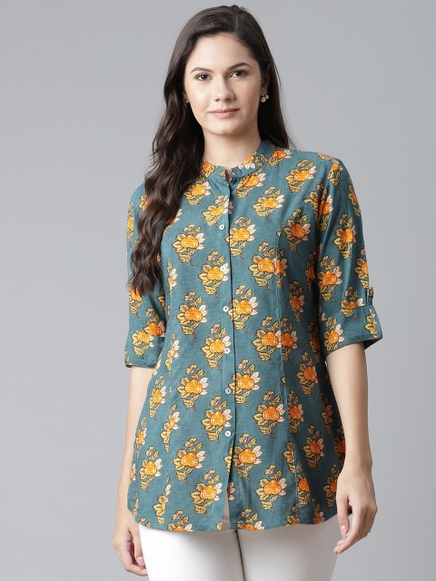 

Divena Women Blue & Yellow Floral Printed Casual Shirt