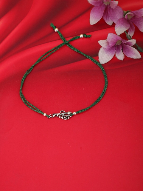 

Carlton London Green & Silver-Toned 925 Sterling Silver Jai Shree Ram Thread Rakhi